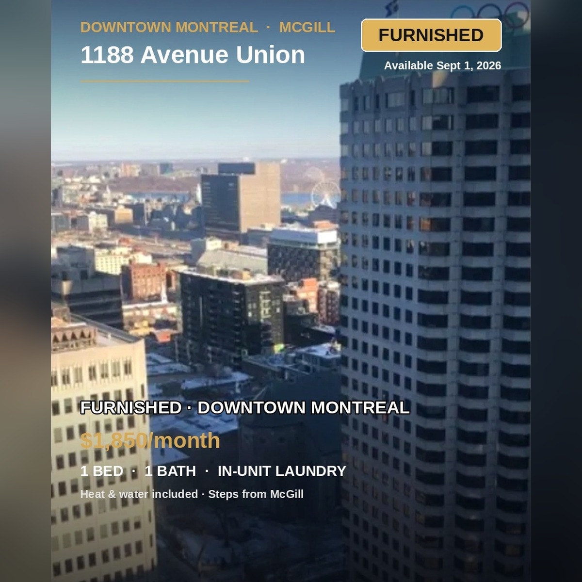 Furnished 3½ 1BR Downtown Montreal -TOM Condos, $1850 — photo 1