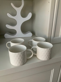 CANVAS Ceramic Textured Coffee Tea White Mugs X 4 Set Kitchen 
