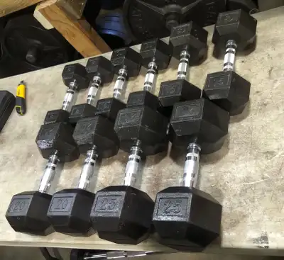 PENDING SALERubber Hexagon Dumbbell Set - 156 Lbs., View more