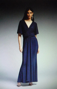 Navy Solid Lurex Fit And Flare Maxi Dress