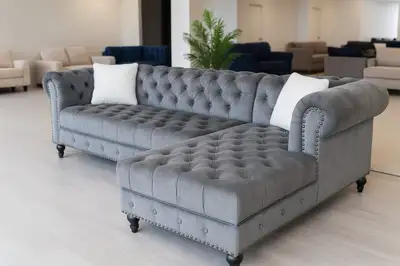 Luxury Tufted Velvet Sectional Sofa-Free Delivery-Elegant Design, View more