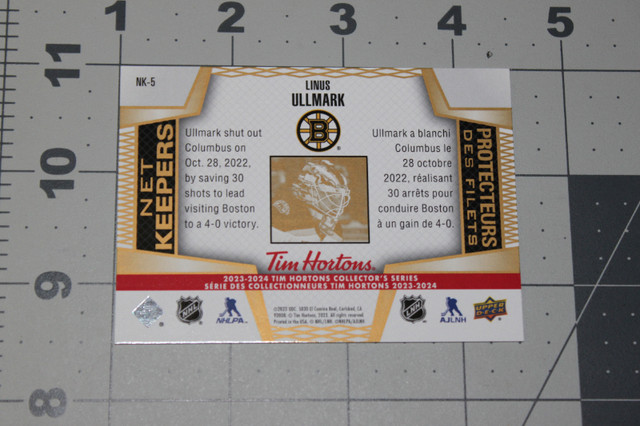 2023-24 Tim Hortons Net Keepers NK-5 Linus Ullmark Boston in Arts & Collectibles in Mississauga / Peel Region - Image 2
