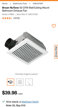 Brand new Broan-Nutone bathroom exhaust fan EC50