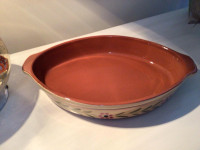 Vintage Portuguese Glazed Terracotta Oval Clay Oven Baking Dish