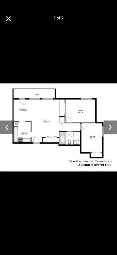 Unfurnished bedroom in a 2BR apartment at downtown Toronto, for $950 monthly, shared washroom and ki...