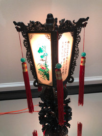 Vintage Chinese Lantern with Dragons and Painted Glass Table