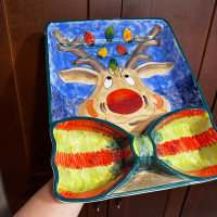 Hand painted reindeer chip and dip tray platter. BNIB