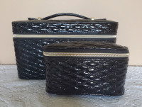 2 BLACK QUILTED PATENT LEATHER COSMETIC CASES