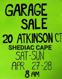 Garage Sale Shediac Cape: Saturday and Sunday April 27 & 28