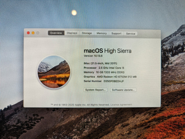 Apple iMac 21.5", SSD 250 Gb, RAM 10 Gb, MacOS X High Sierra dans Ordinateurs de bureau  à Laval/Rive Nord - Image 2