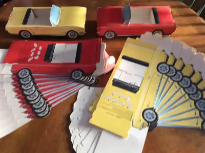 Mustang puzzle cars make great centerpieces for the table to hold your ketchup & mustard containers....