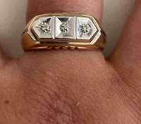 10kt gold and silver ring with 3 diamonds 