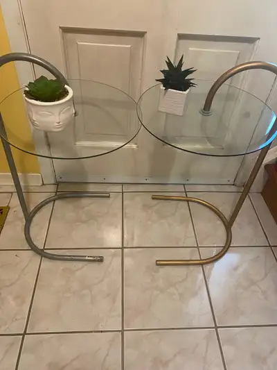 2 Vintage Ikea Ry Glass LightweightAluminum Side Coffee Table, View more
