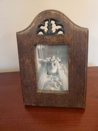 Creepy momento mori antique wood frame photo