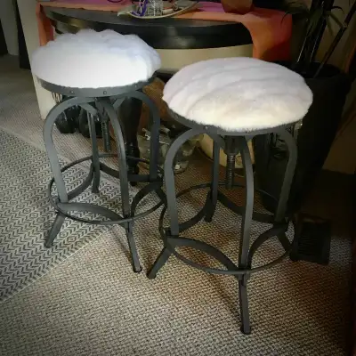 2 x Wrought Iron Crank Bar Stools, View more