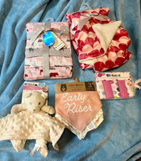 Brand new- Baby bibs, blanket, washcloth set