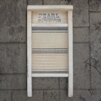 Vintage Pearl Wood and Glass Washboard Experimental Instrument
