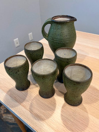 Handmade artisan pitcher and cups