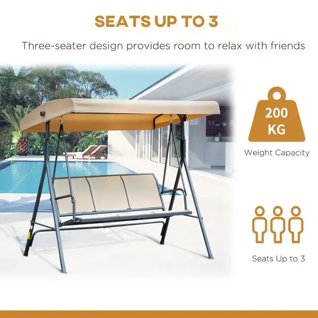 Beige 3-Seater Swing Chair Covered Garden Hammock A-Frame in Patio & Garden Furniture in Markham / York Region - Image 6