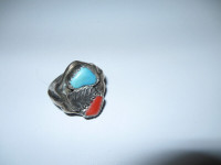 Navajo Turquois and Coral Ring