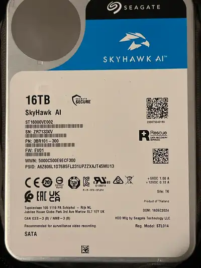 Seagate Skyhawk AI ST16000VE002 - Hard Drive - 16 TB 3.5" - SATA 6Gb/s - Buffer: 256 MB No box. Used...