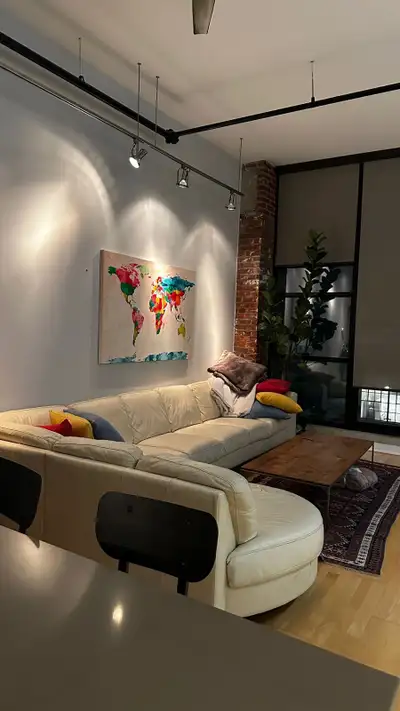 large white leather couch , View more