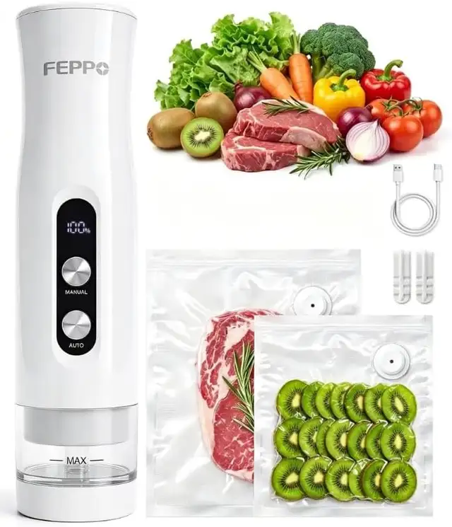NEW Compact Vacuum Sealer for Food + 16 Reusable Bags Portable