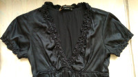 BCBG 100% Silk navy blouse size XS