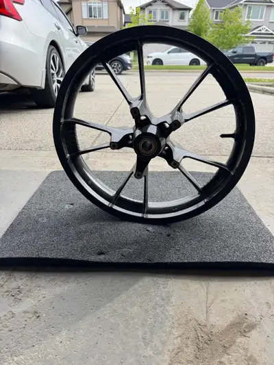 The Harley-Davidson Enforcer II 19" x 3.5" front wheel with ABS (Anti-lock Braking System) bearings...