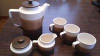 Ceramic Teapot, Cream & Sugar Set with 3 Mugs- never used