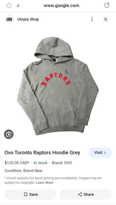 NEW OVO RAPTORS HOODIES GREY SIZE LARGE $80 or $90, View more