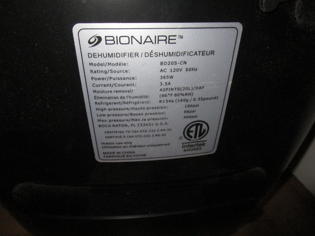 déshumidificateur BIONAIRE non fonctionnel pour pièces entier ! dans Chauffages et humidificateurs  à Laval/Rive Nord - Image 3