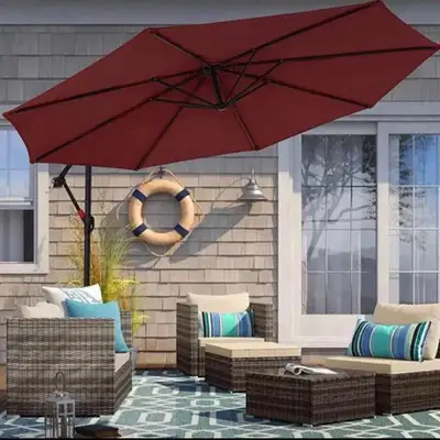 Heavy Duty Burgundy 9FT Patio Umbrella Outdoor Offset Cantilever With Crank