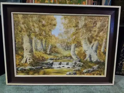 Large vintage signed oil painting on board, View more