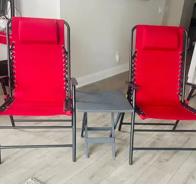 Set of Two Lounge Chairs with Folding Side Table (Like New), View more