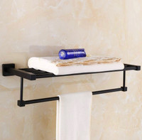 Wall Mounted Black Towel Rack Bathroom Bath Towel Shelf