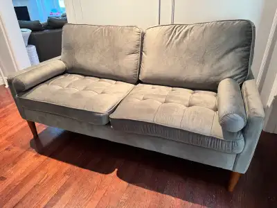 Mid-Century Modern Grey Velvet Sofa, View more
