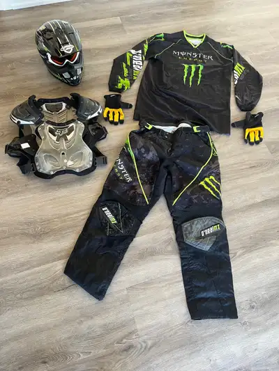 Fox chest and back protector (L - one size fit all adjustable) Full Monster Energy Dirt bike outfit...