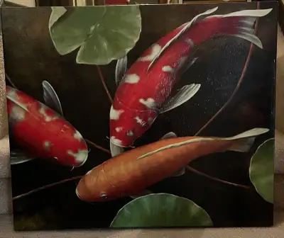 Beautiful koi fish print on canvas 20”x24” gloss textured. Exact cash only, no holds, first come bas...