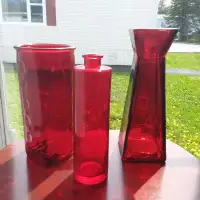 8 Red Glass vases, goblets, ball. for sale $100