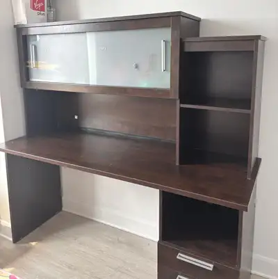 Study / Office Desk with Hutch & Storage – Dark Wood Finish, View more