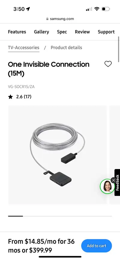 Samsung - One Invisible Cable Connection (15M), View more