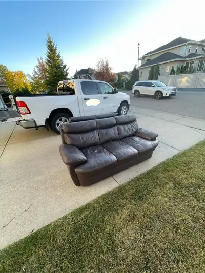 Genuine leather couch and loveseat Couch 88” x 40” Loveseat 65” x 40” Extremely comfortable but may...