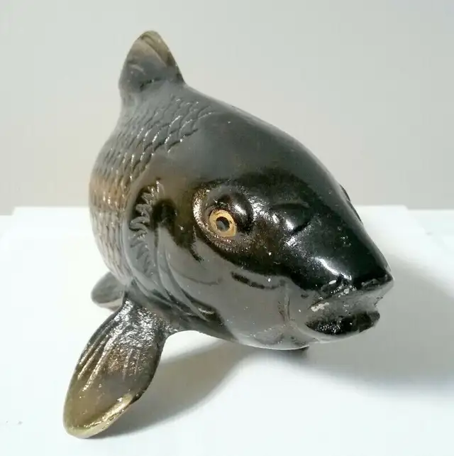 Antique Brass Carp Fish Figurine – Feng Shui Good Luck Symbol in Arts & Collectibles in London - Image 4