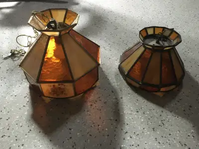 Tiffany Stained Glass Lights, no damage, complete. chandeliers Large (with flowers) + Small $125