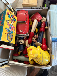 Box of antique & wooden toys 