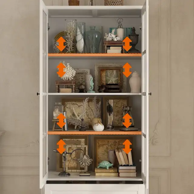 78.7" tall White Wood Pantry Buffet Cabinet with Glass Doors, 2  in Bookcases & Shelving Units in Markham / York Region - Image 5
