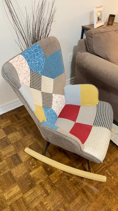 Modern Patchwork Rocking Chair – Like New – , View more