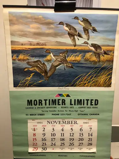 Here are 2 large Mortimer Printers 1964 Calendars— missing pages although very nice graphics— only 4...