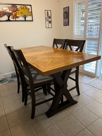Wood dining table with 6 chairs, View more